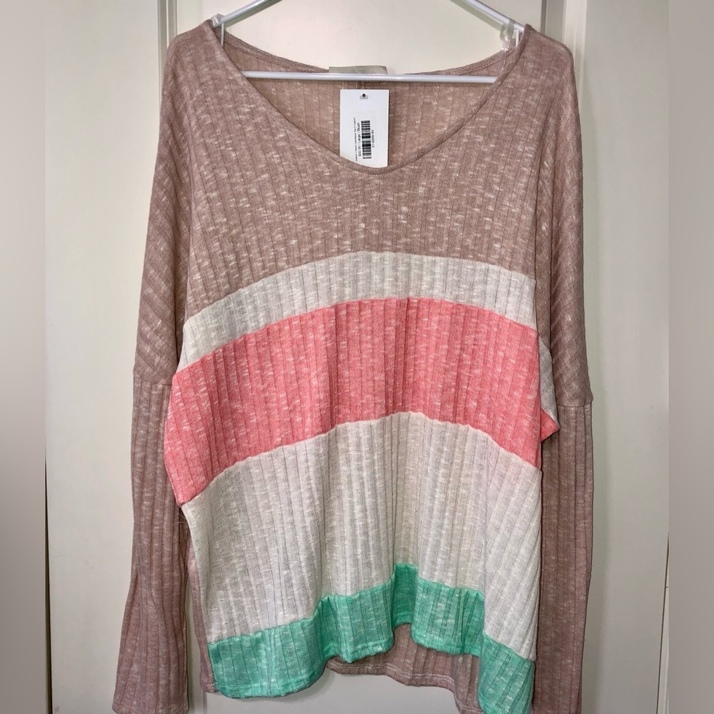 Hapatics Color Block Light Weight Shirt Sweater Size Large New